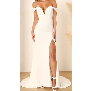 Lulu's Elegant Off-Shoulder White Wedding Dress